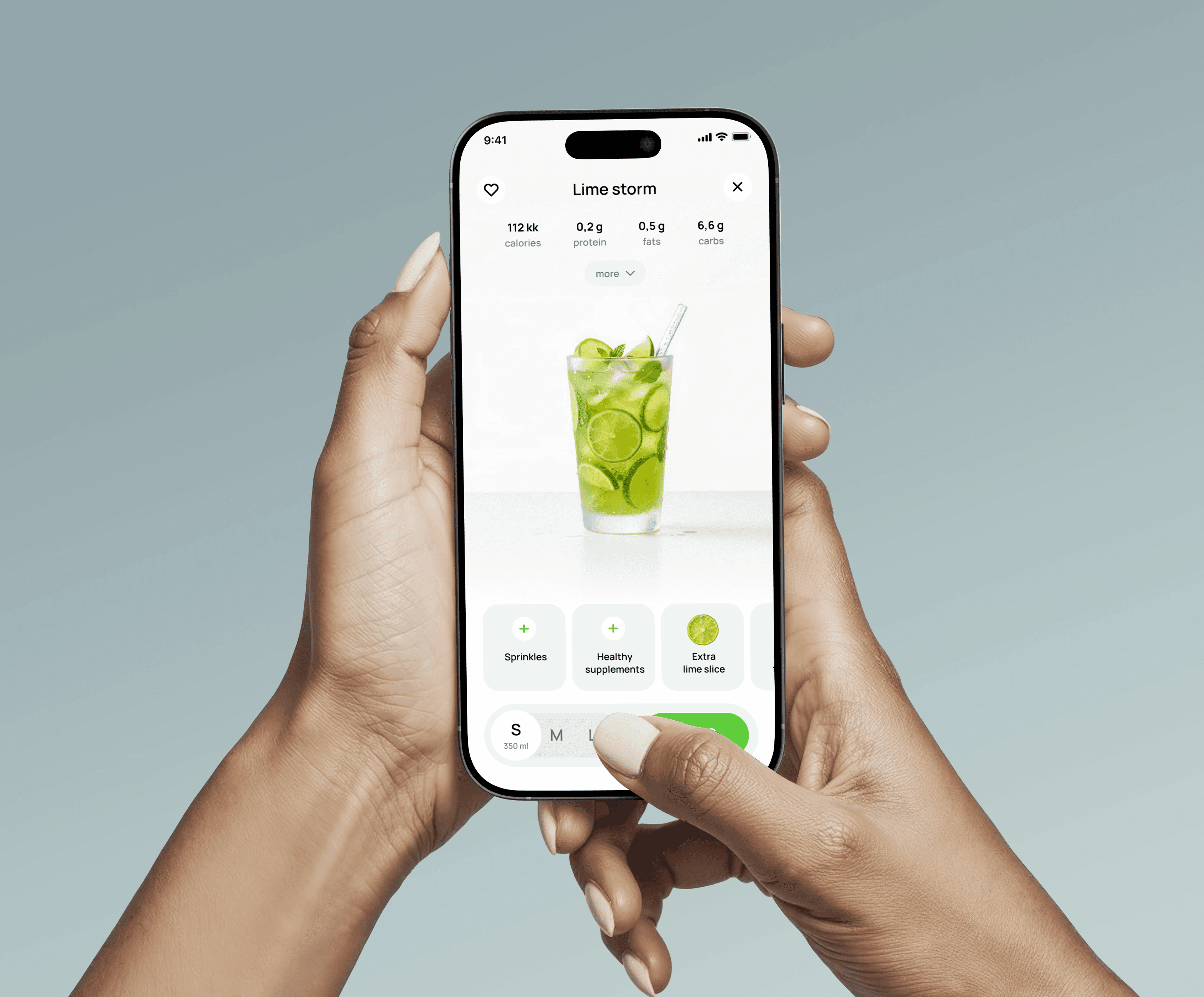 Fruit tea shop app shown on an iPhone 16 Pro
