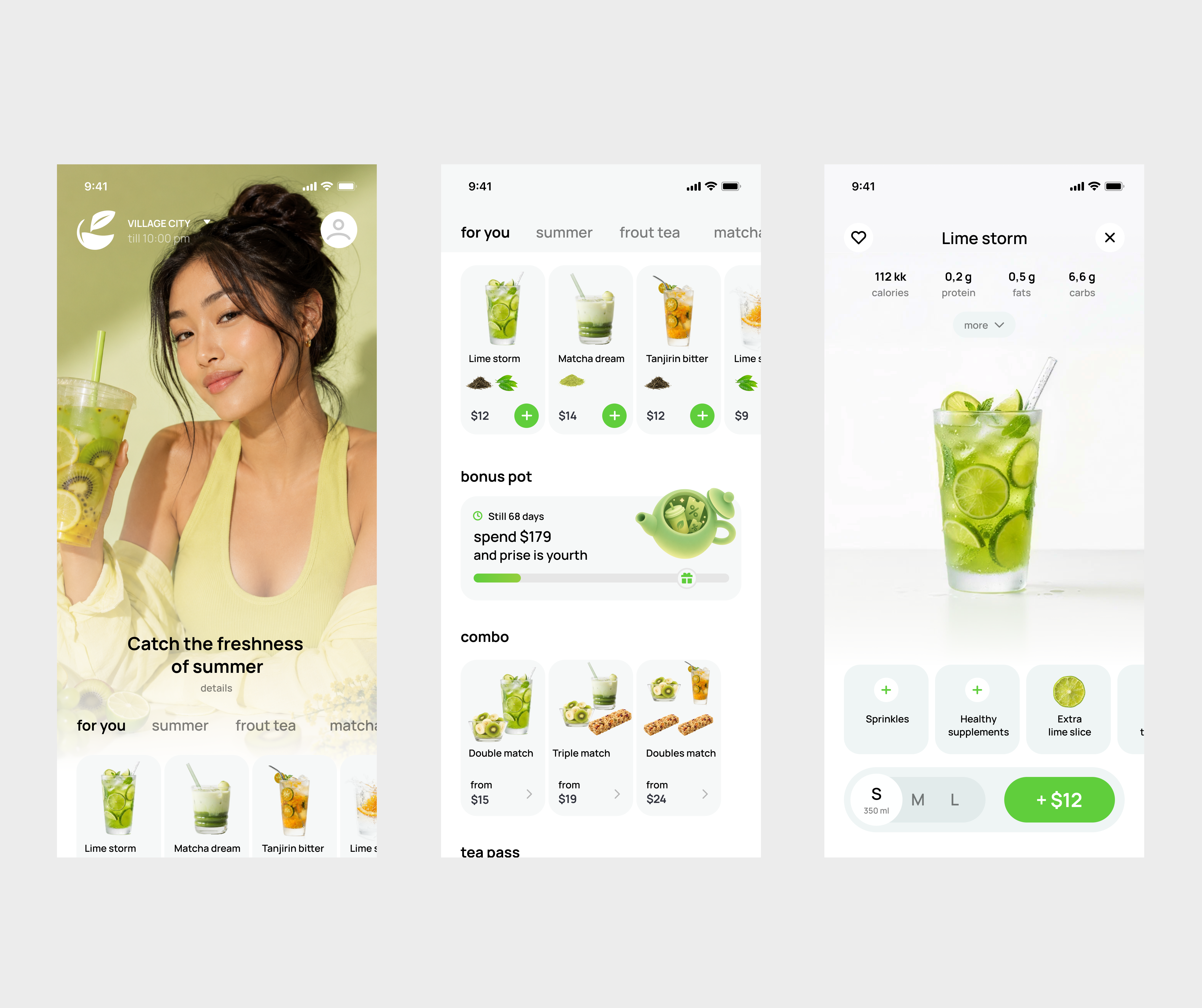 Fruit tea shop mobile app concept
