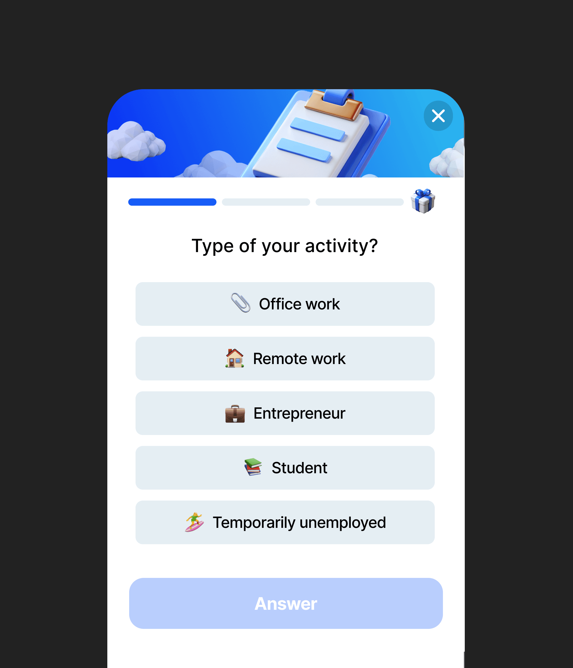 Survey screen