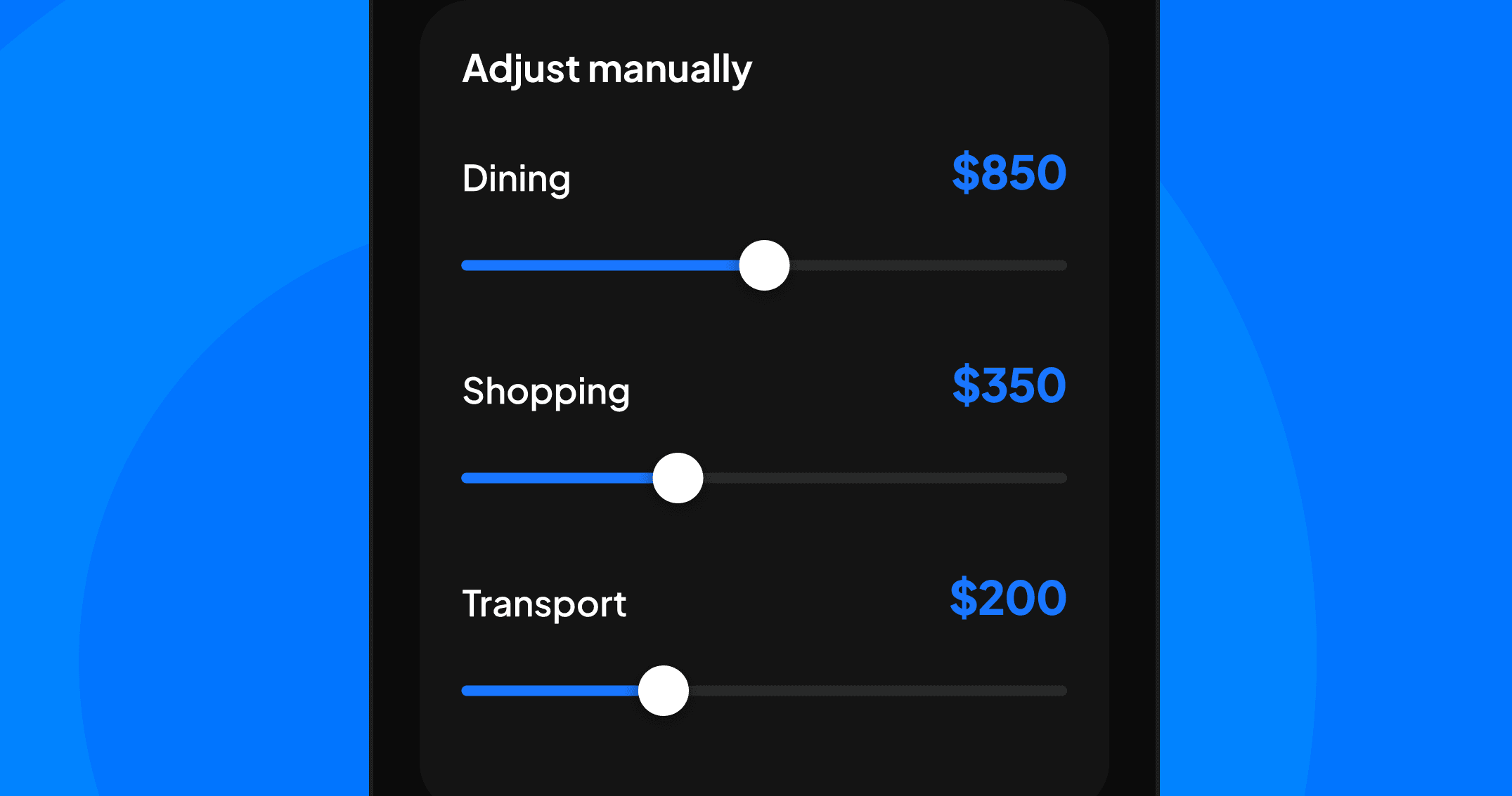 Smart budget adjustment screen