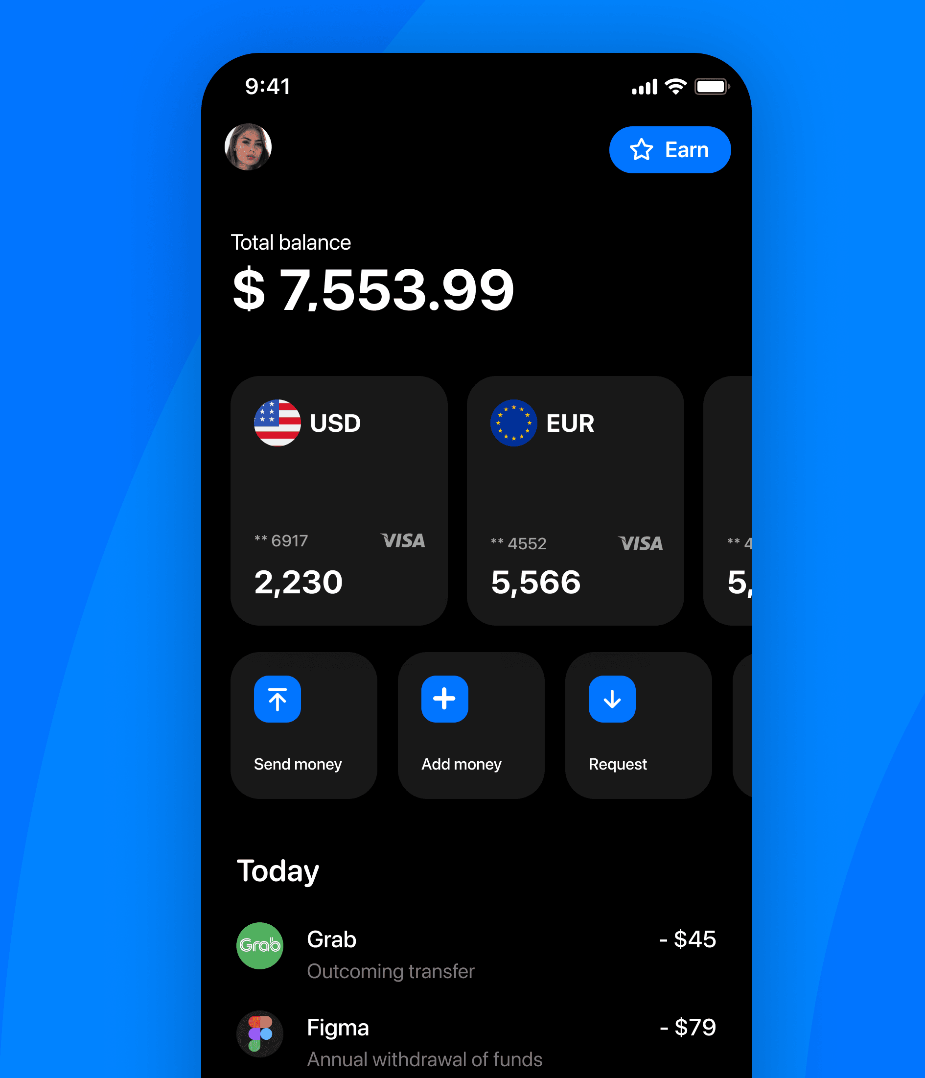 Personalized banking home screen